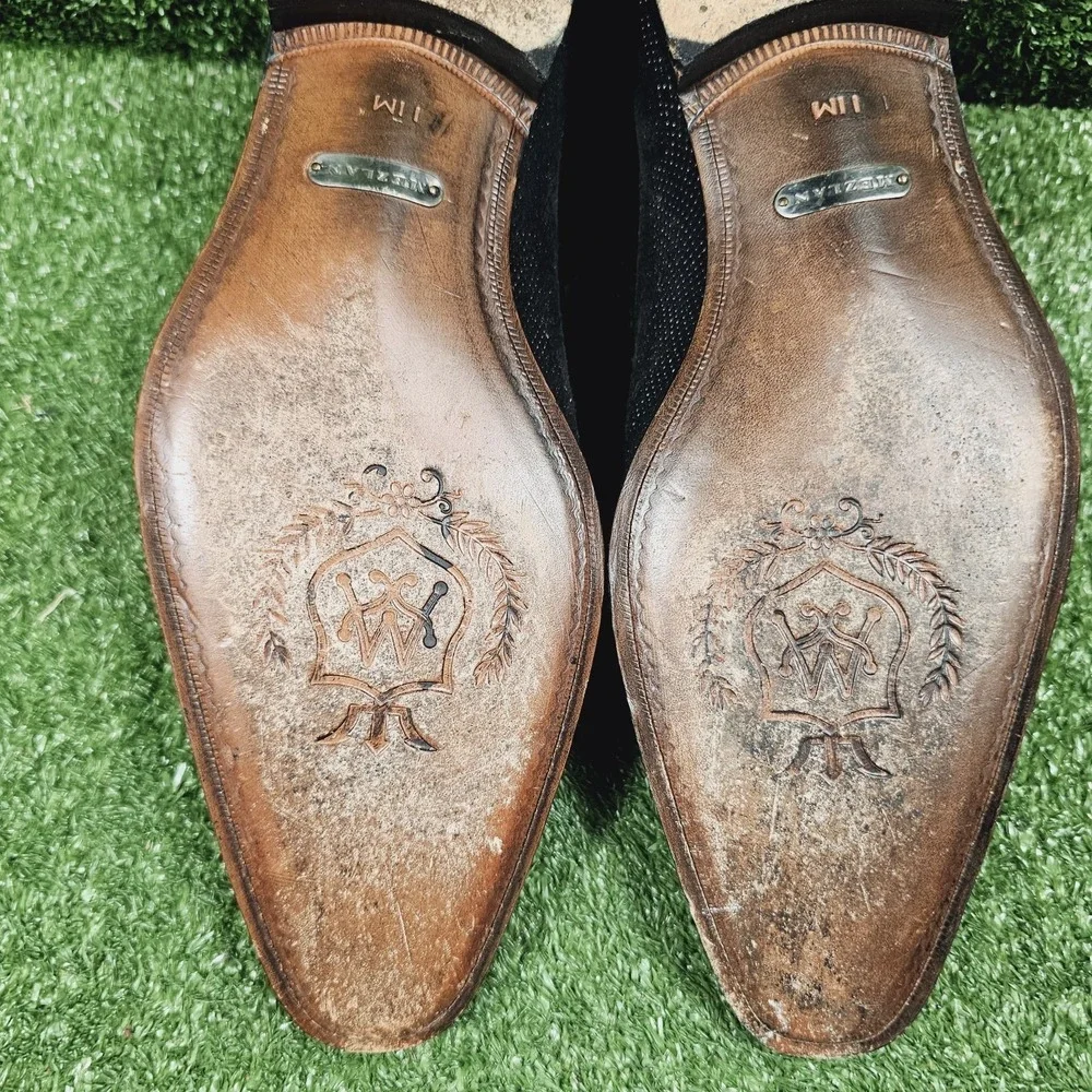 Mezlan Havre Black Leather Monk Strap Beaded Loafer Dress Shoes Mens 11